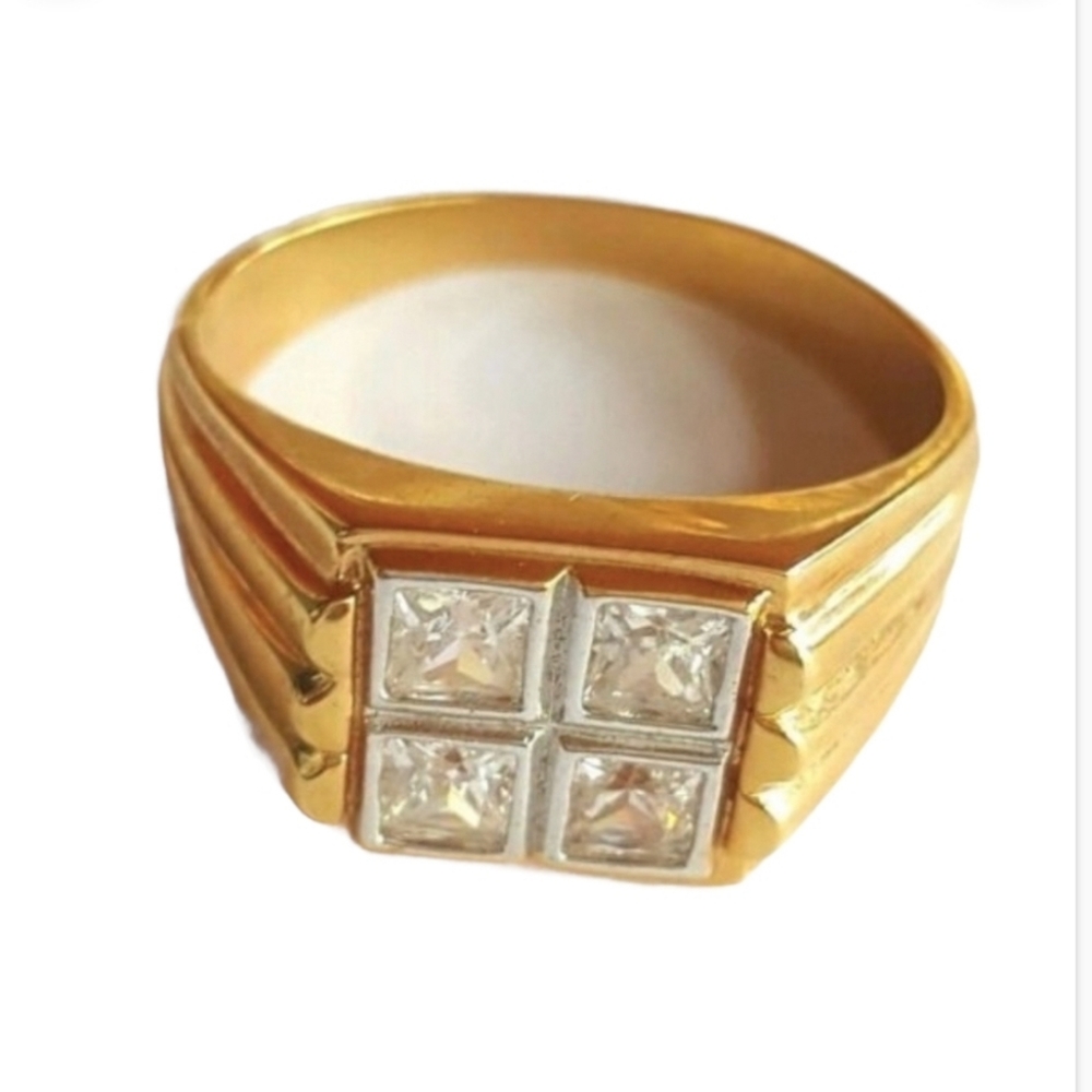 Men's Gold Plated Cocktail Ring Size 8 13 Cubic Zirconia *